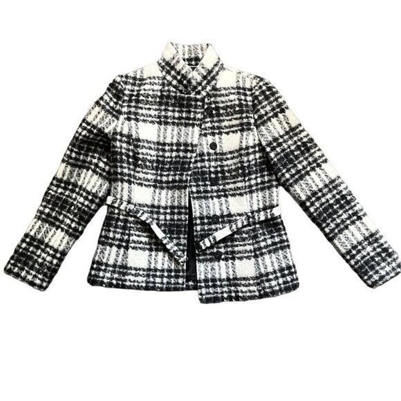 Banana Republic Jackets & Blazers - Banana‎ Republic Coat Women's Medium Black Checked 100% Wool Long Sleeve